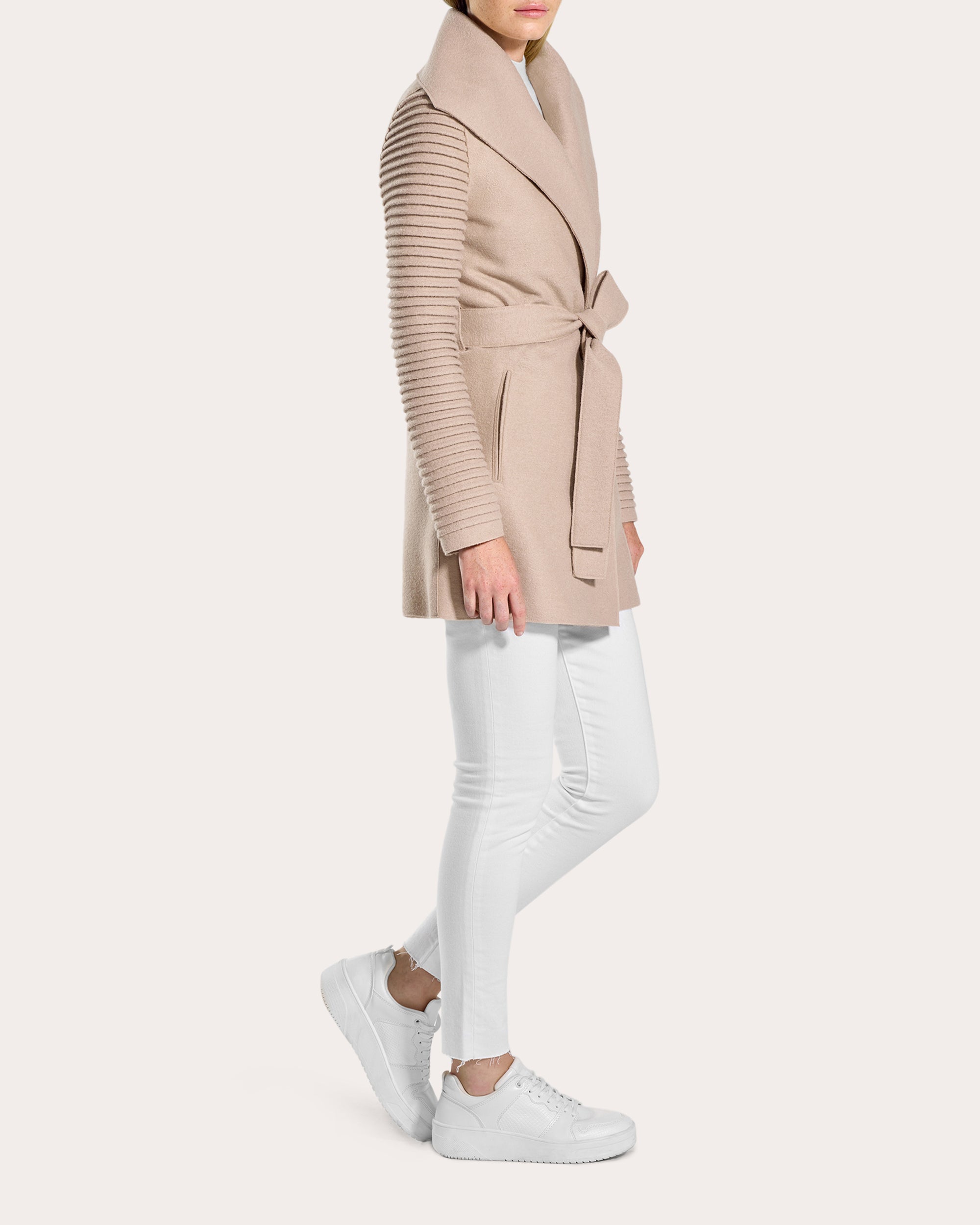 Sentaler wrap coat deals with ribbed sleeves