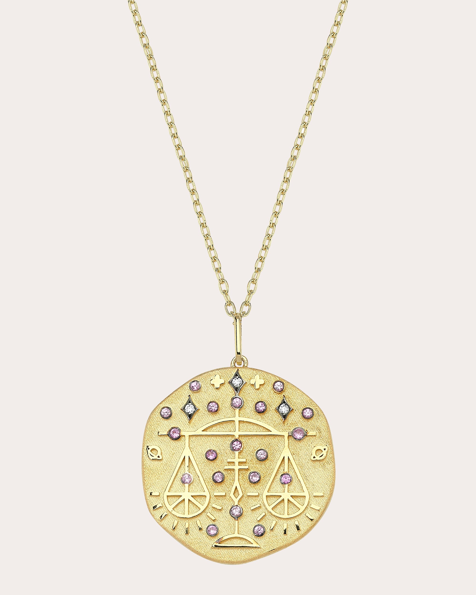 Shop Charms Company Women's Pink Tourmaline Libra Zodiac Pendant Necklace In Gold