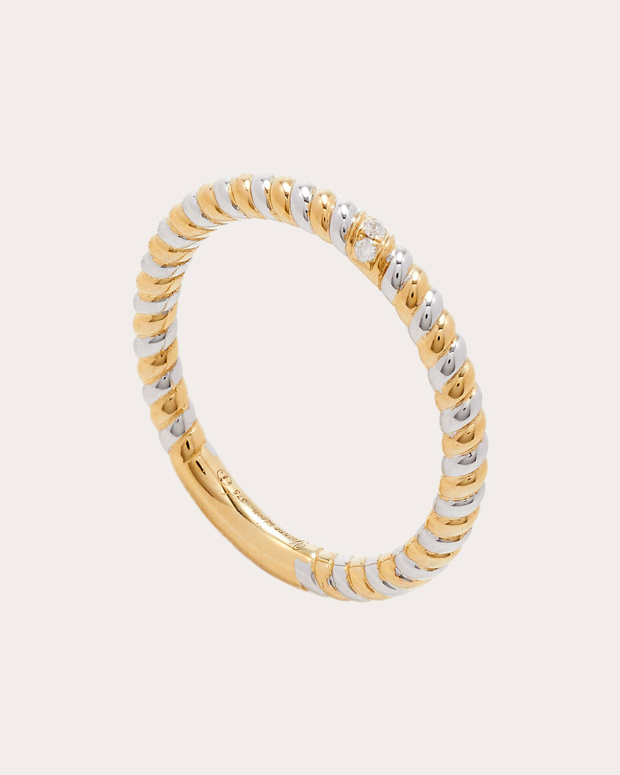 Shop Yvonne Léon Women's Diamond & Two-tone Alliance Mini Torsade Ring In Gold