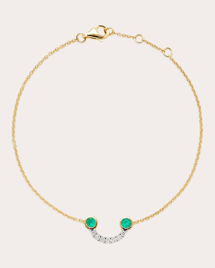 Shop Yvonne Léon Women's Diamond & Emerald Smile Bracelet In Green