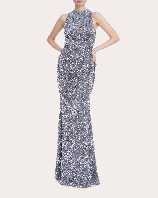 Badgley Mischka Strapless Sequin Bow Gown