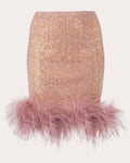 Women Sparkle Feathered Mini Skirt In Blush Cotton/elastane/polyester