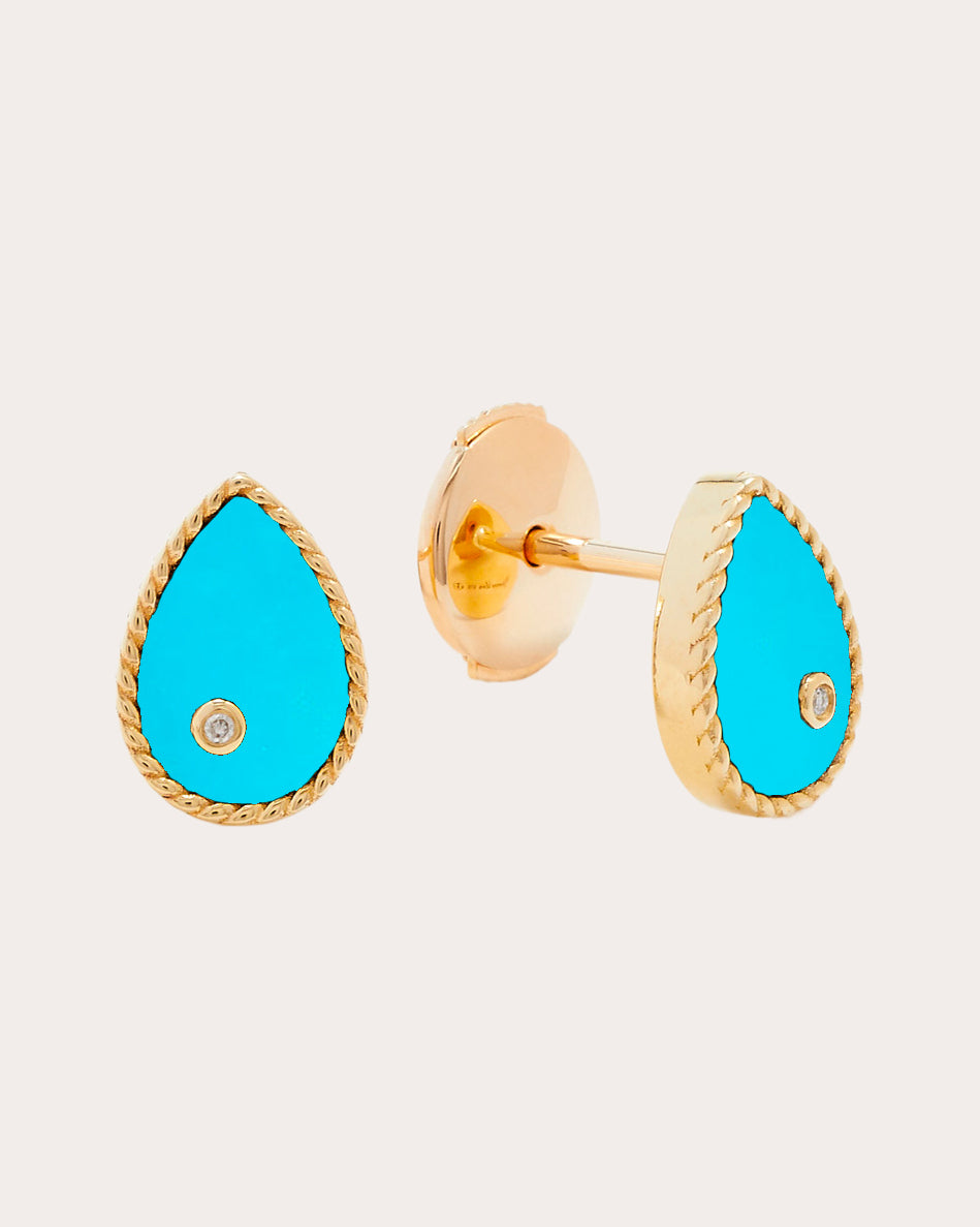 Shop Yvonne Léon Women's Turquoise & Diamond Baby Pear Stud Earrings In Blue