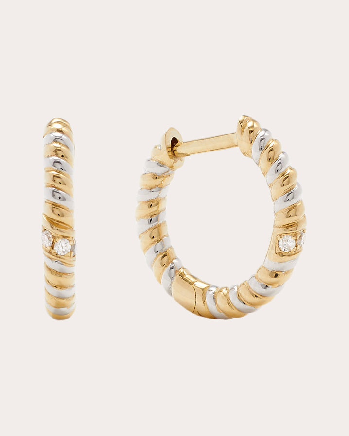 Shop Yvonne Léon Women's Diamond & Two-tone Torsades Mini Hoop Earrings In Gold