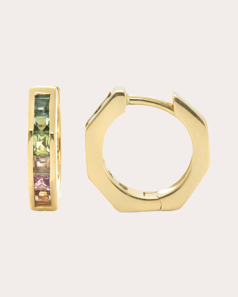 Shop Jolly Bijou Women's Rainbow Tourmaline Otto Mini Huggie Earrings