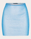 Women Sheer Rhinestone Mesh Mini Skirt In Sky Cotton/polyester