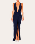 Plunging Neck Ruched Slit Dress by Laquan Smith
