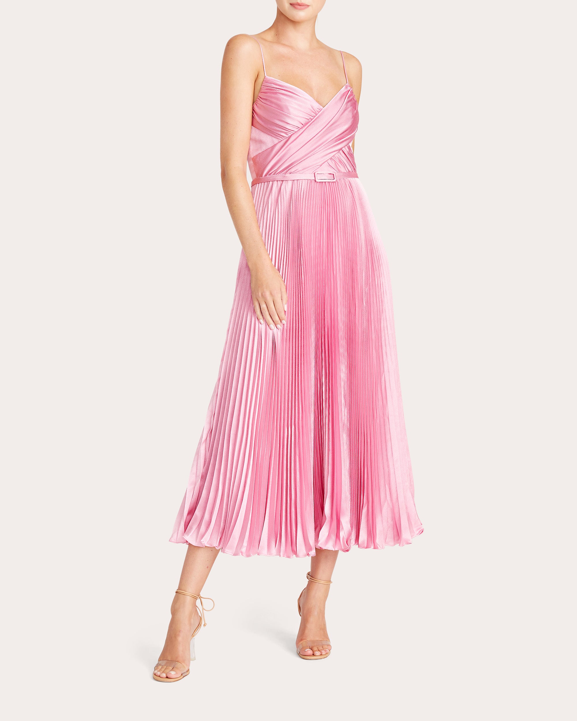 ml Monique Lhuillier Women's Belted Satin Sleeveless Midi-dress In Pink