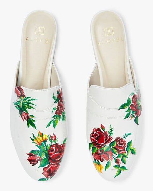 Alepel Hand Painted Red Roses Leather Mule | Olivela