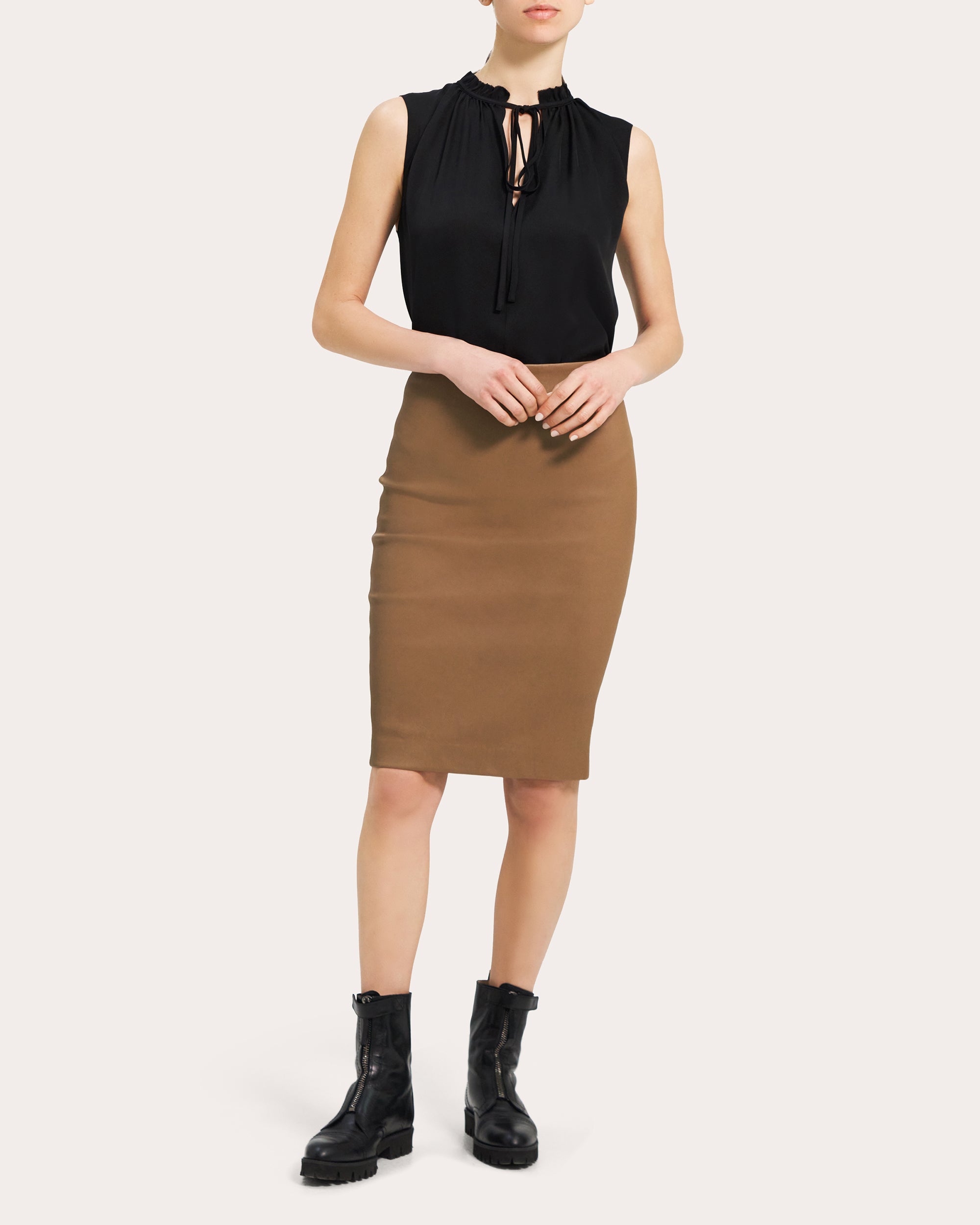 THEORY WOMEN'S LEATHER SKINNY PENCIL SKIRT