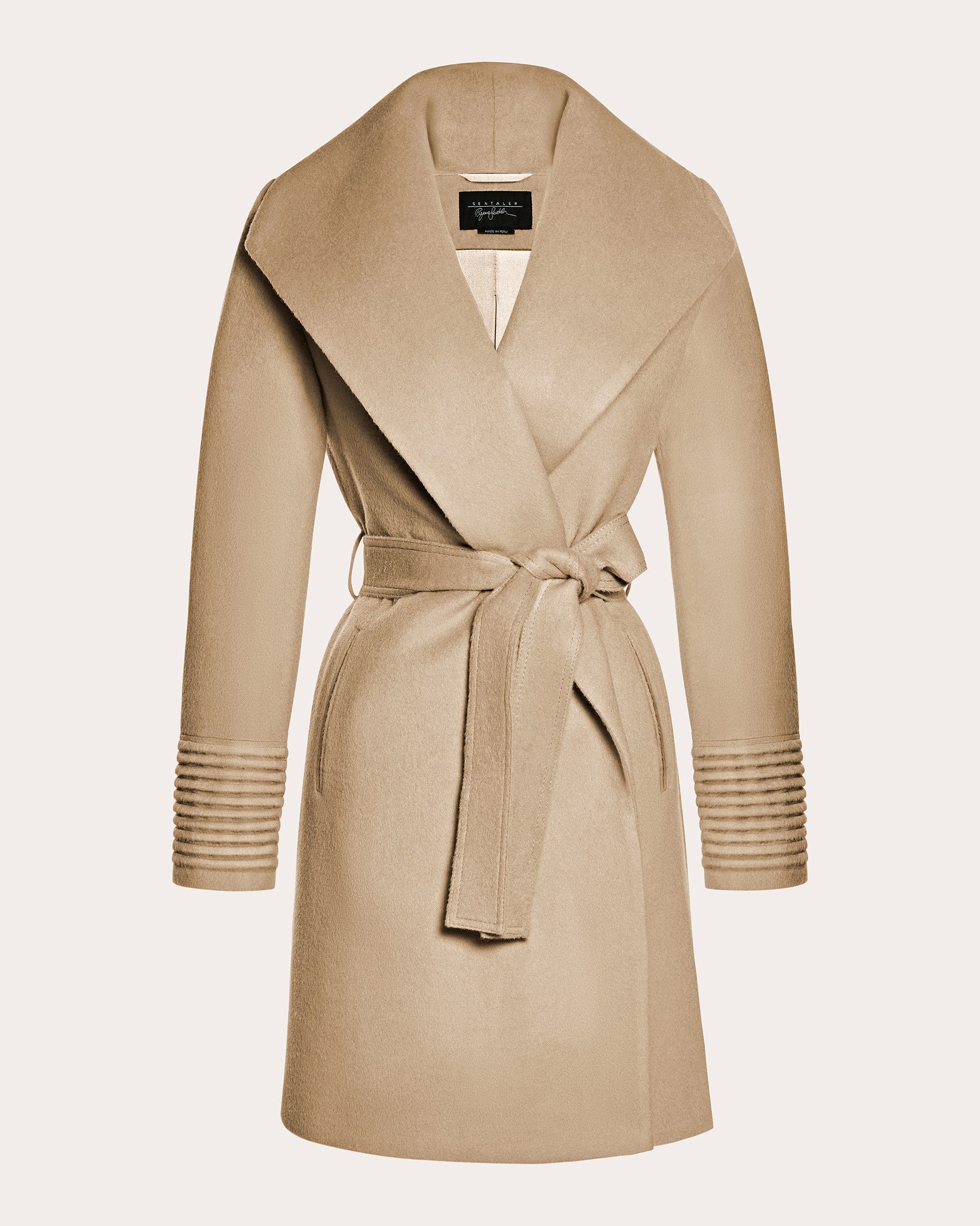 Long Wide Collar Wrap Camel Coat