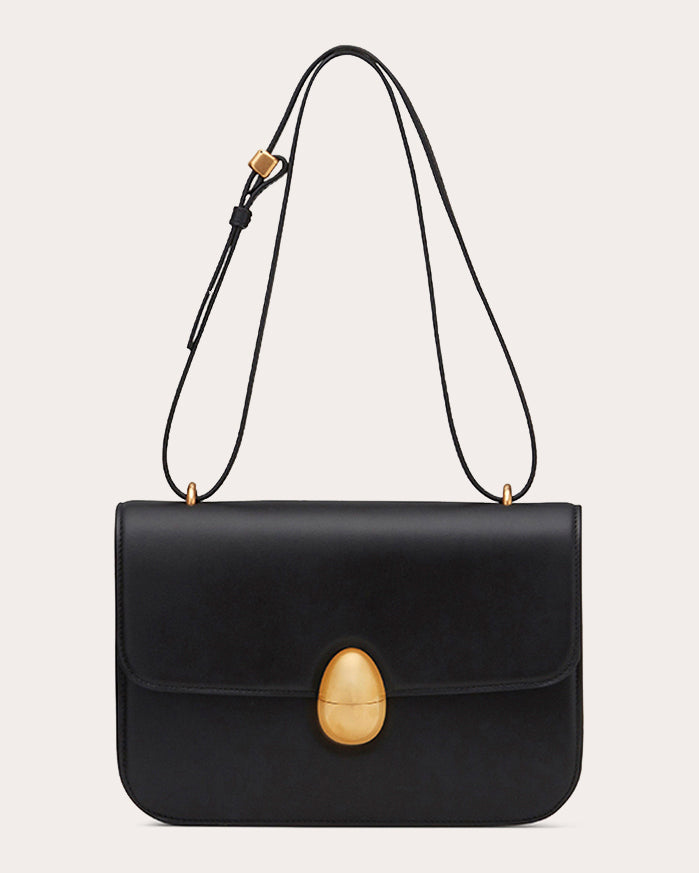 Neous Phoenix Box Leather Shoulder Bag in Black