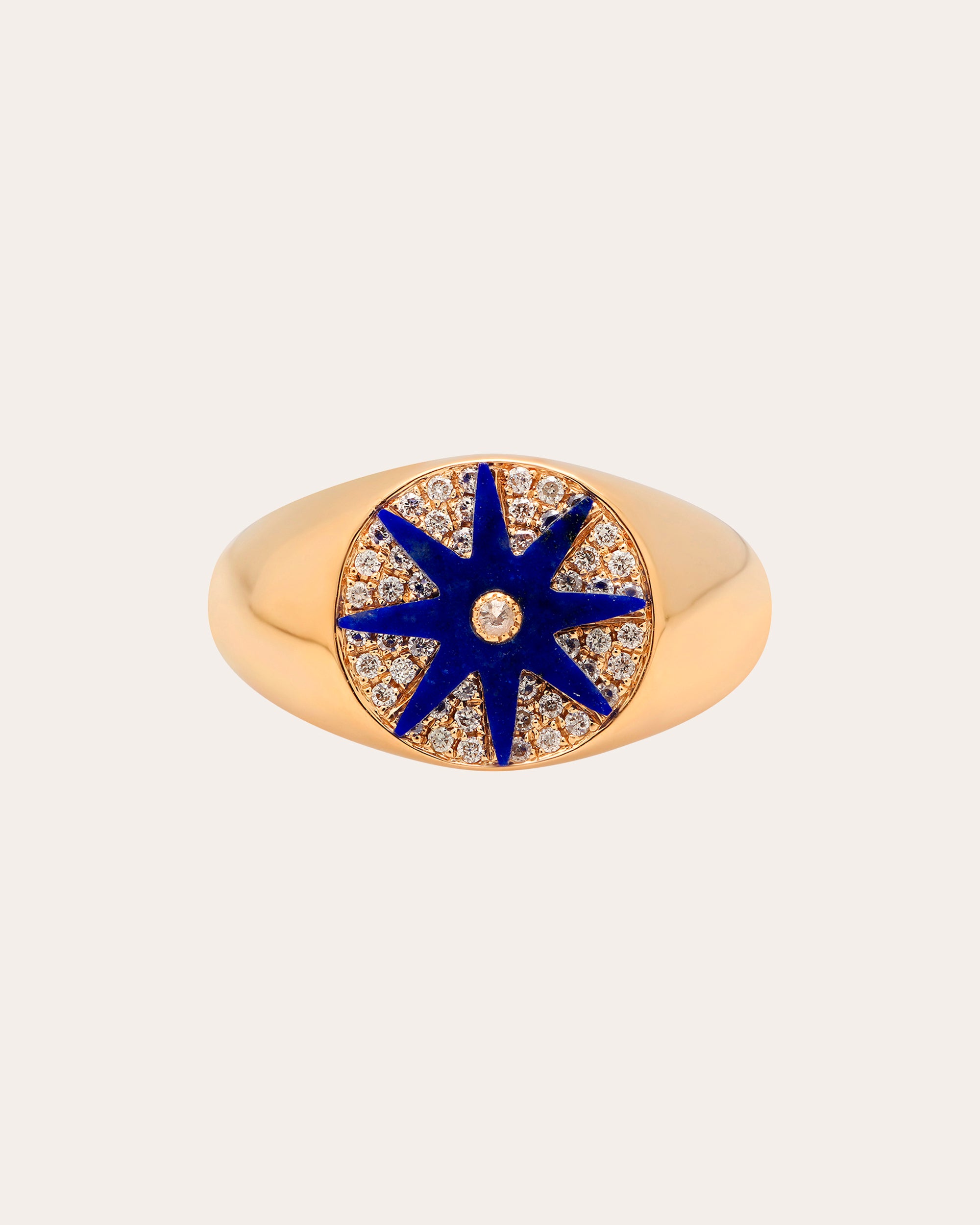 Colette Jewelry Women's Blue Starburst Diamond Signet Ring In Gold