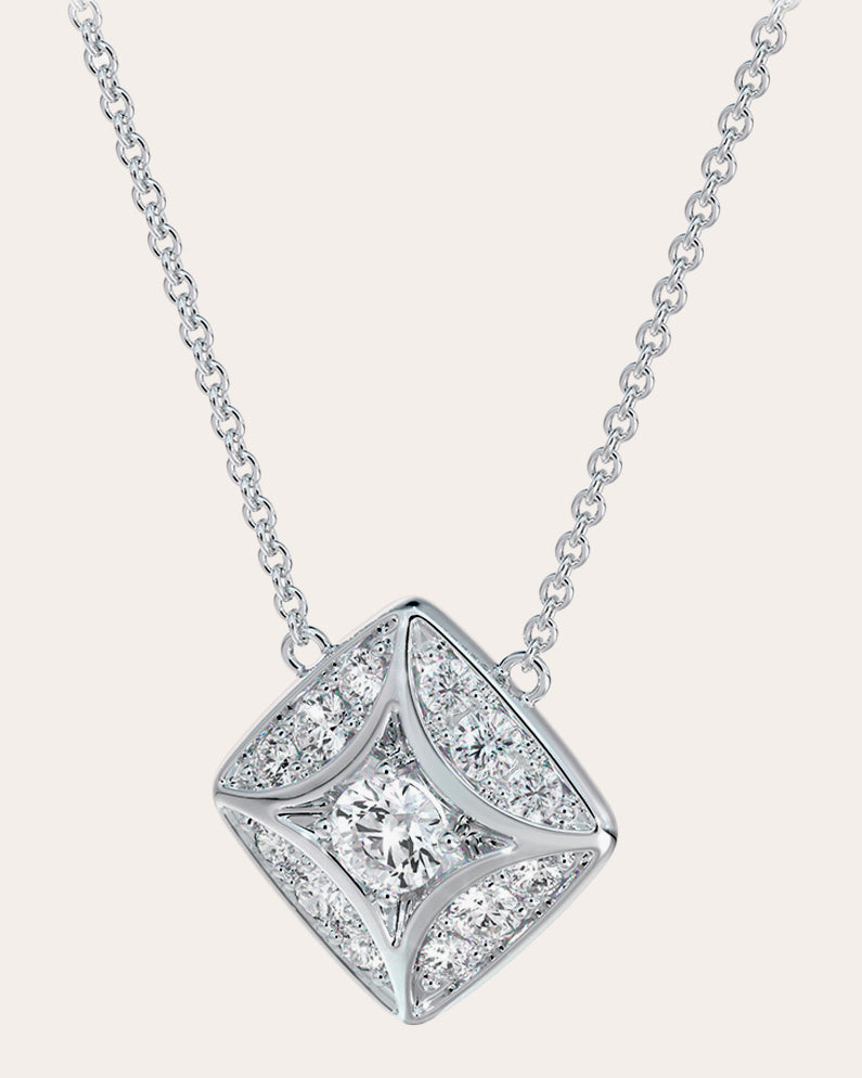 Authentic! Cartier 18K White Gold Diamond Pavé Small Heart Pendant Necklace
