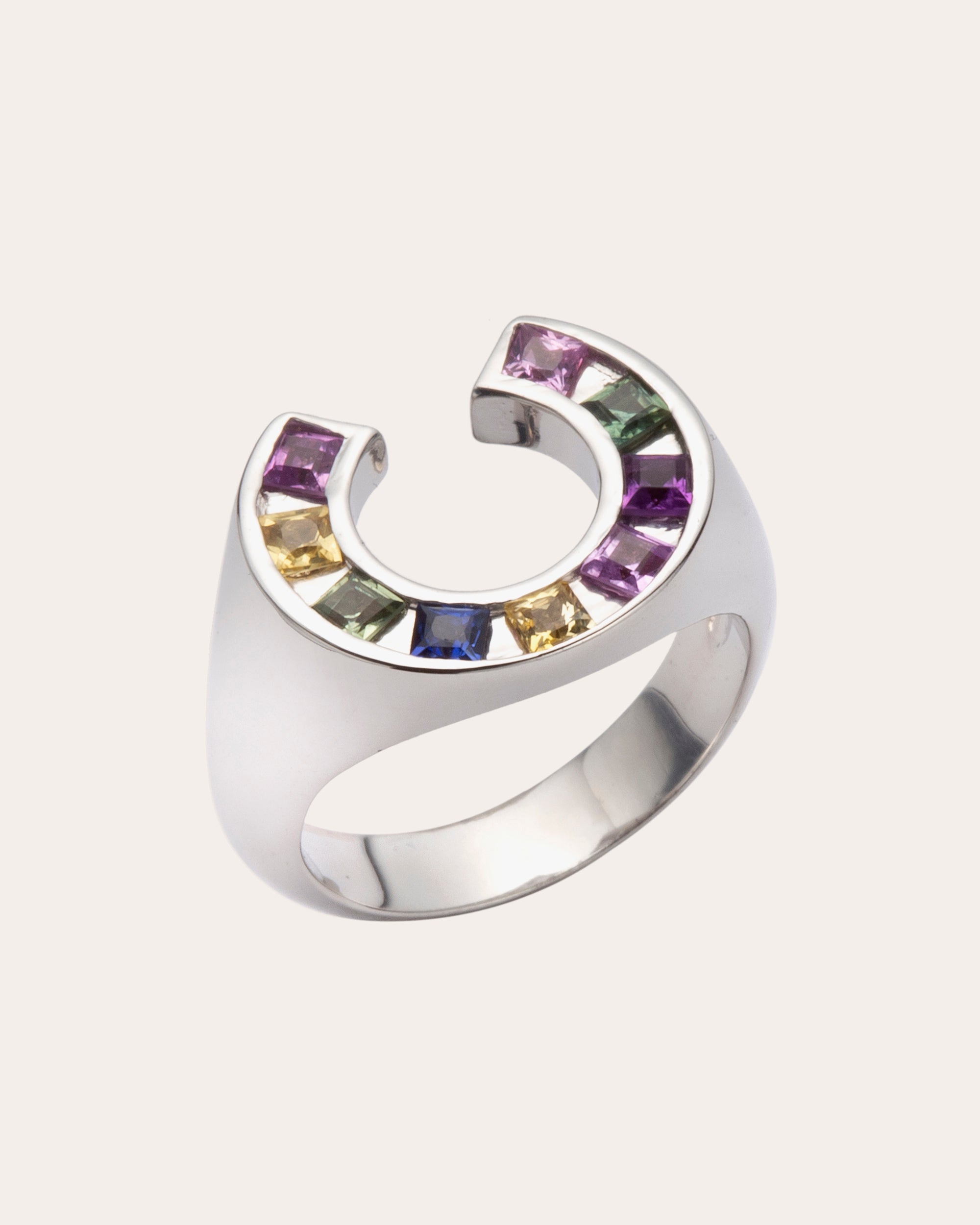 Jolly Bijou Women's Multicolor Sapphire Sundial Ring In Silver
