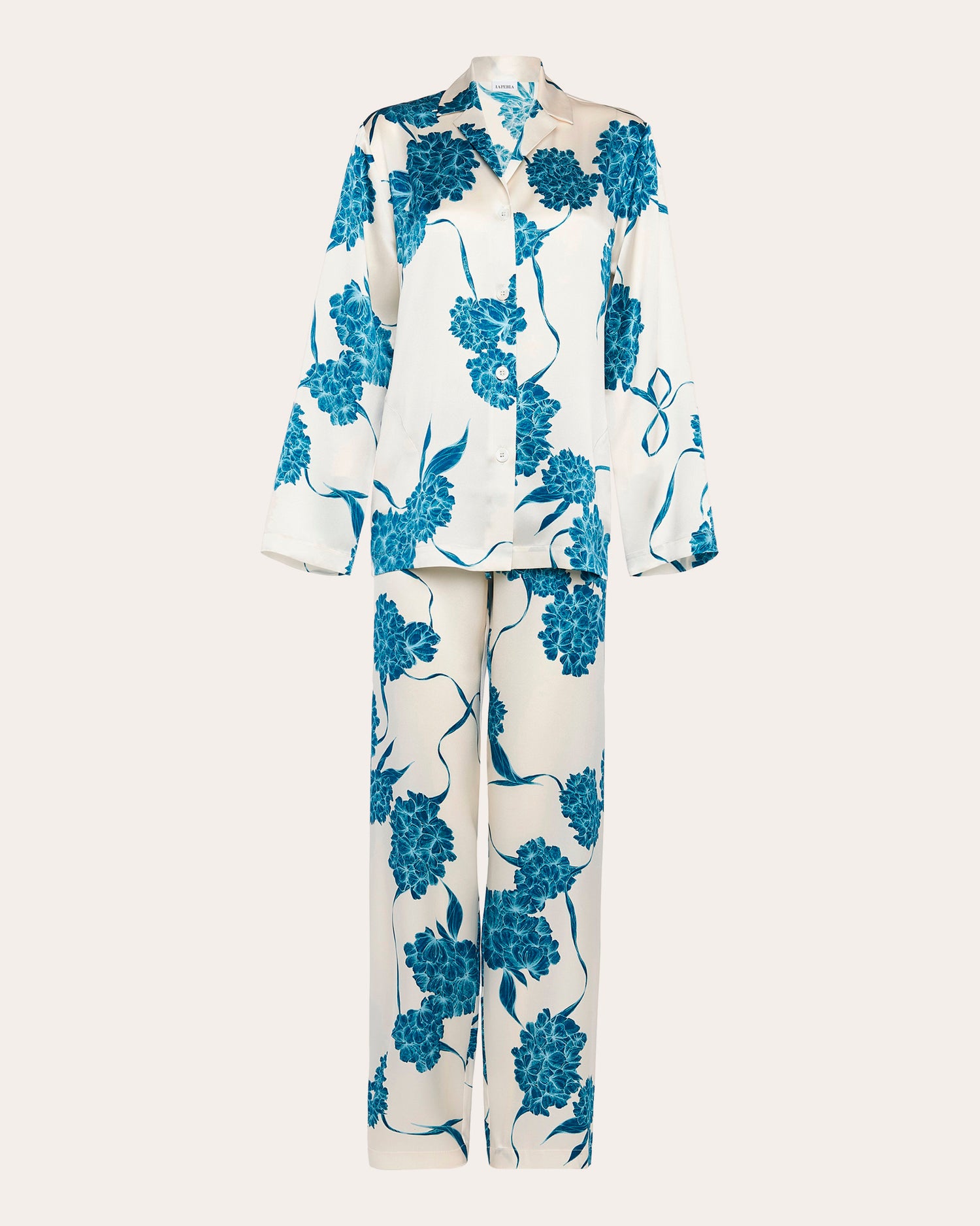 La Perla Floral Long Silk Pajama Set | Olivela