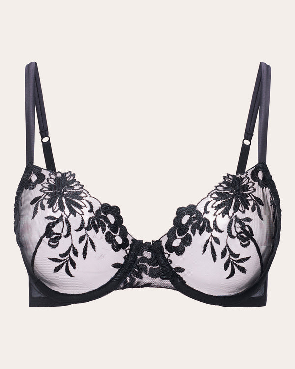 LA PERLA Tree of Life Leavers lace-trimmed floral-print stretch-silk  underwired bra