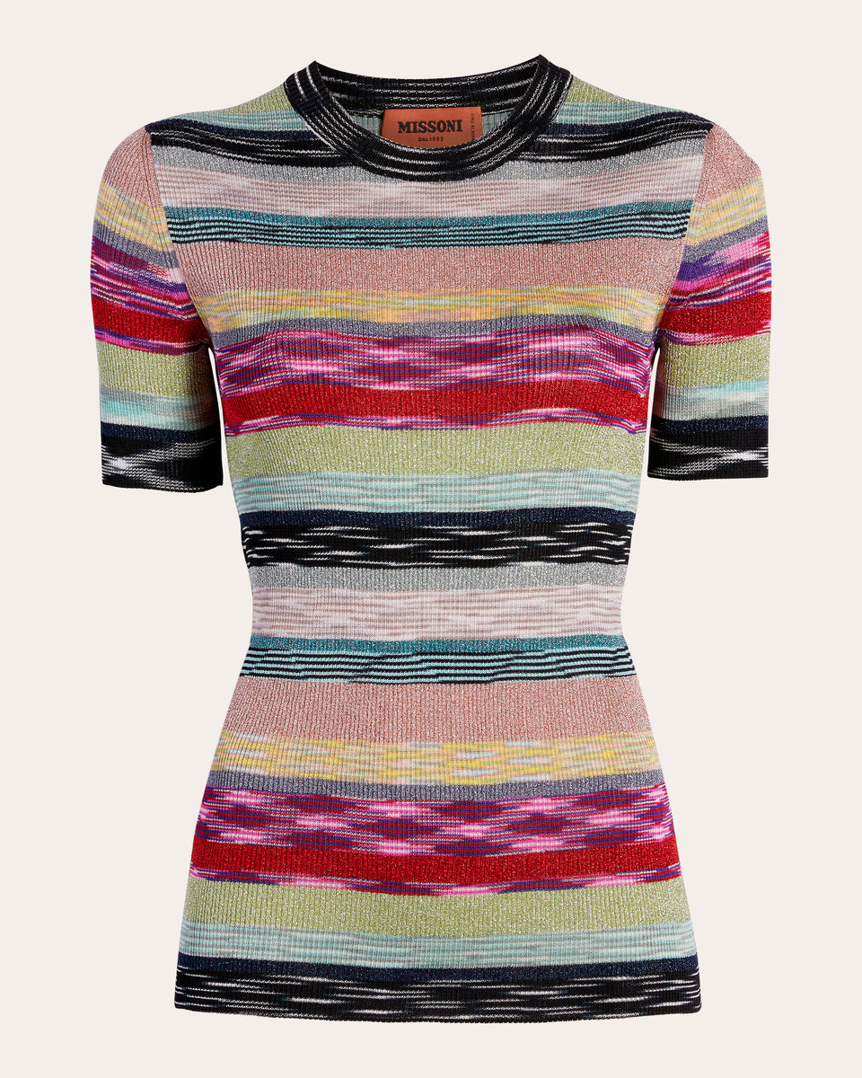 Missoni Rainbow Lurex Striped Knit Tee | Olivela