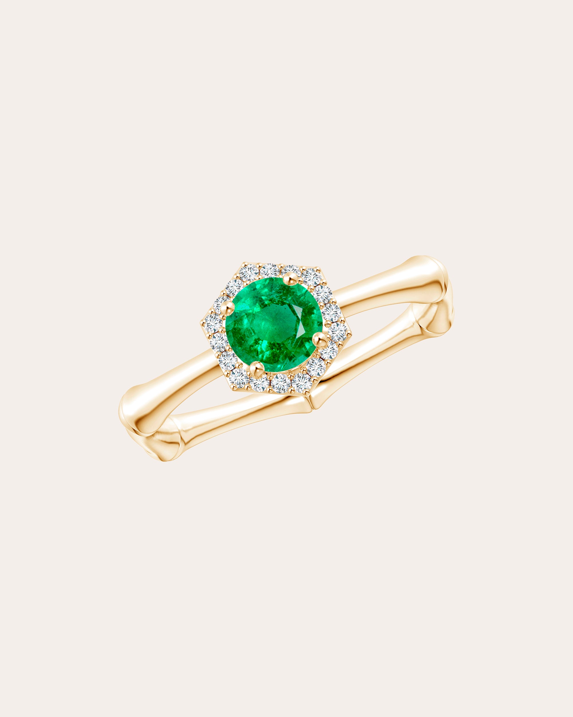 Natori Women's Emerald & Diamond Hexagon Bamboo Ring In Green