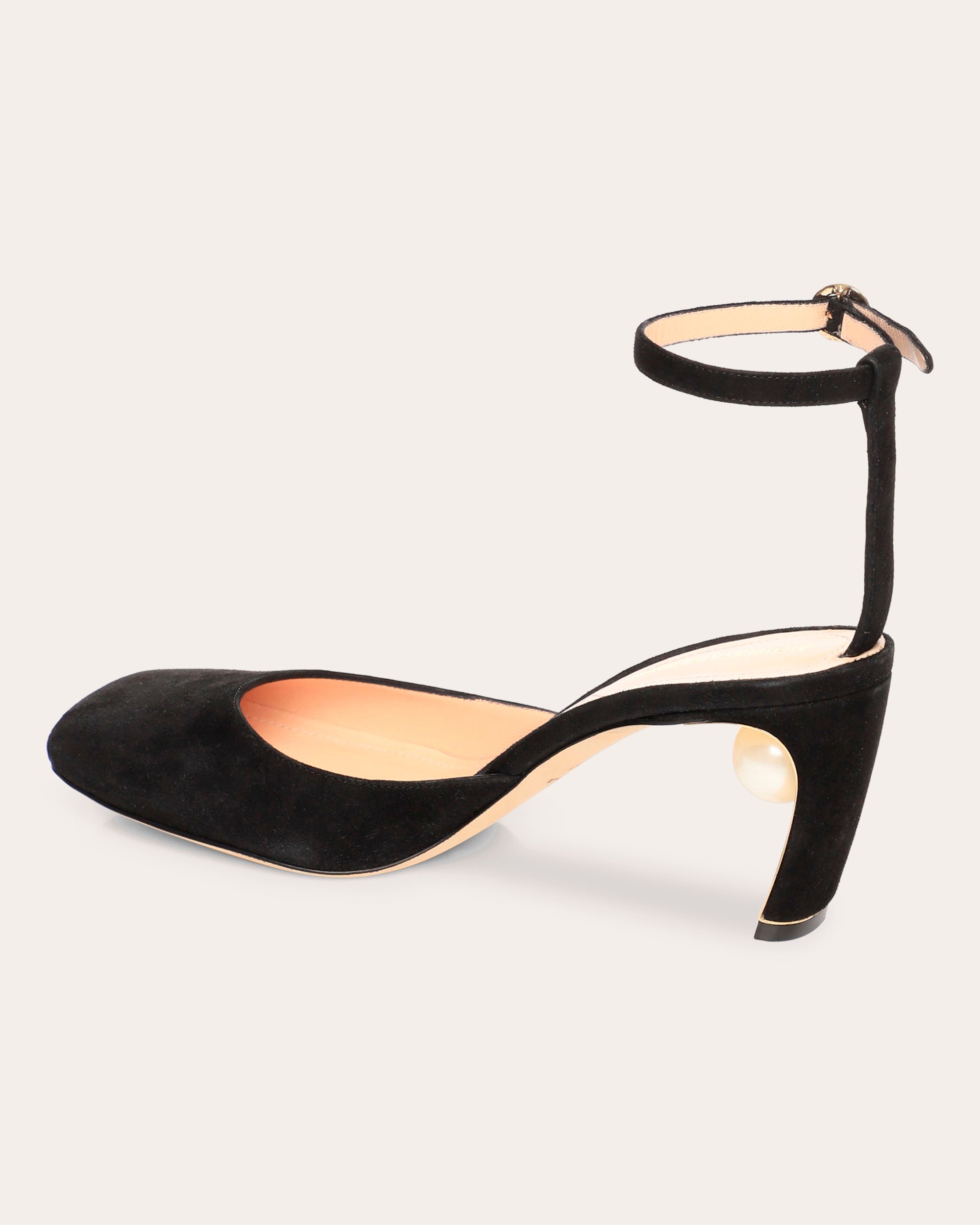 Nicholas Kirkwood Casati Pearl Black Suede Ankle Strap Shoes Flats