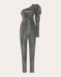 Women One-sleeve Sequin Jumpsuit In Metallic Nylon/elastane/polyester