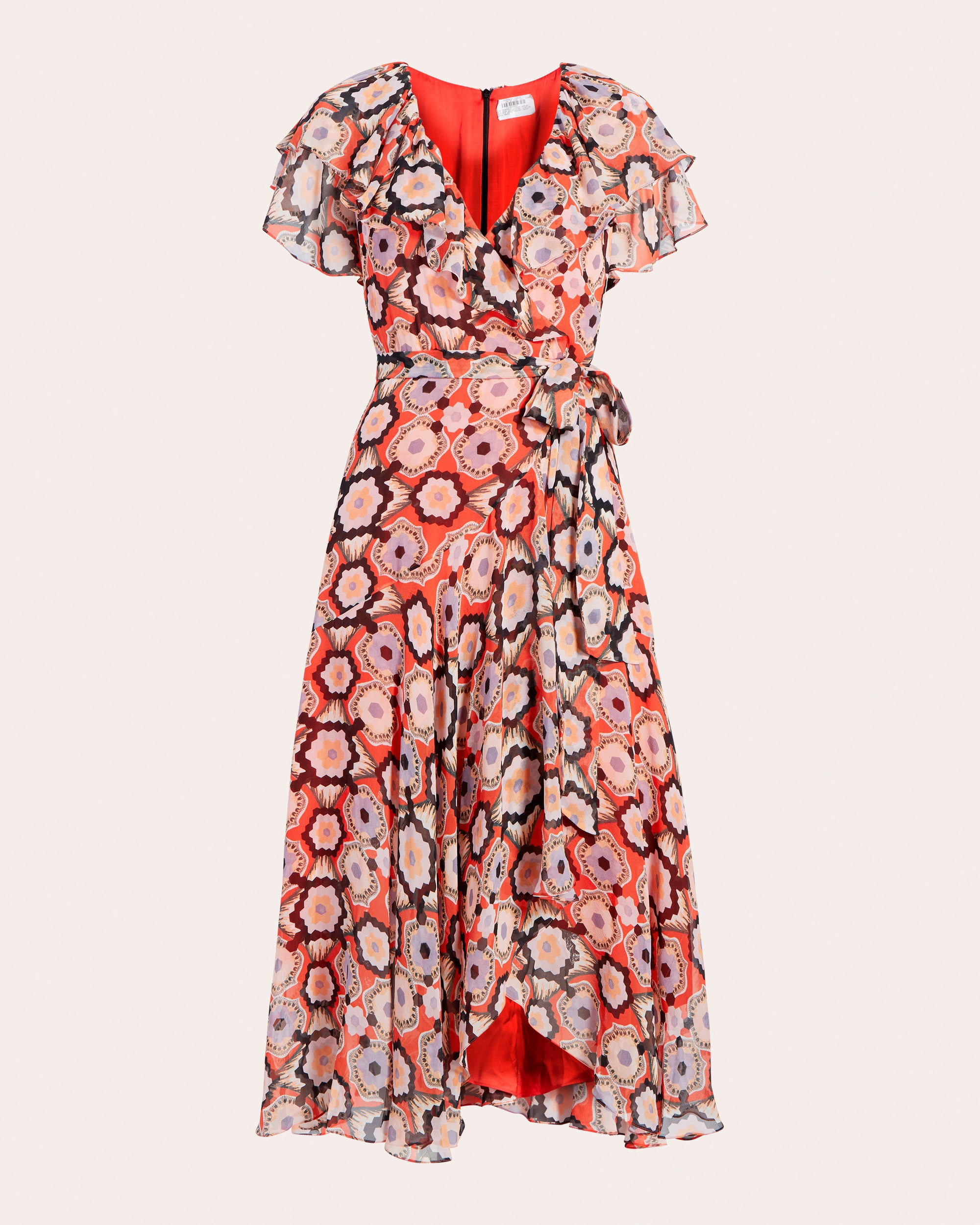 Temperley London Women's Crochet Print Wrap Dress Viscose In Orange