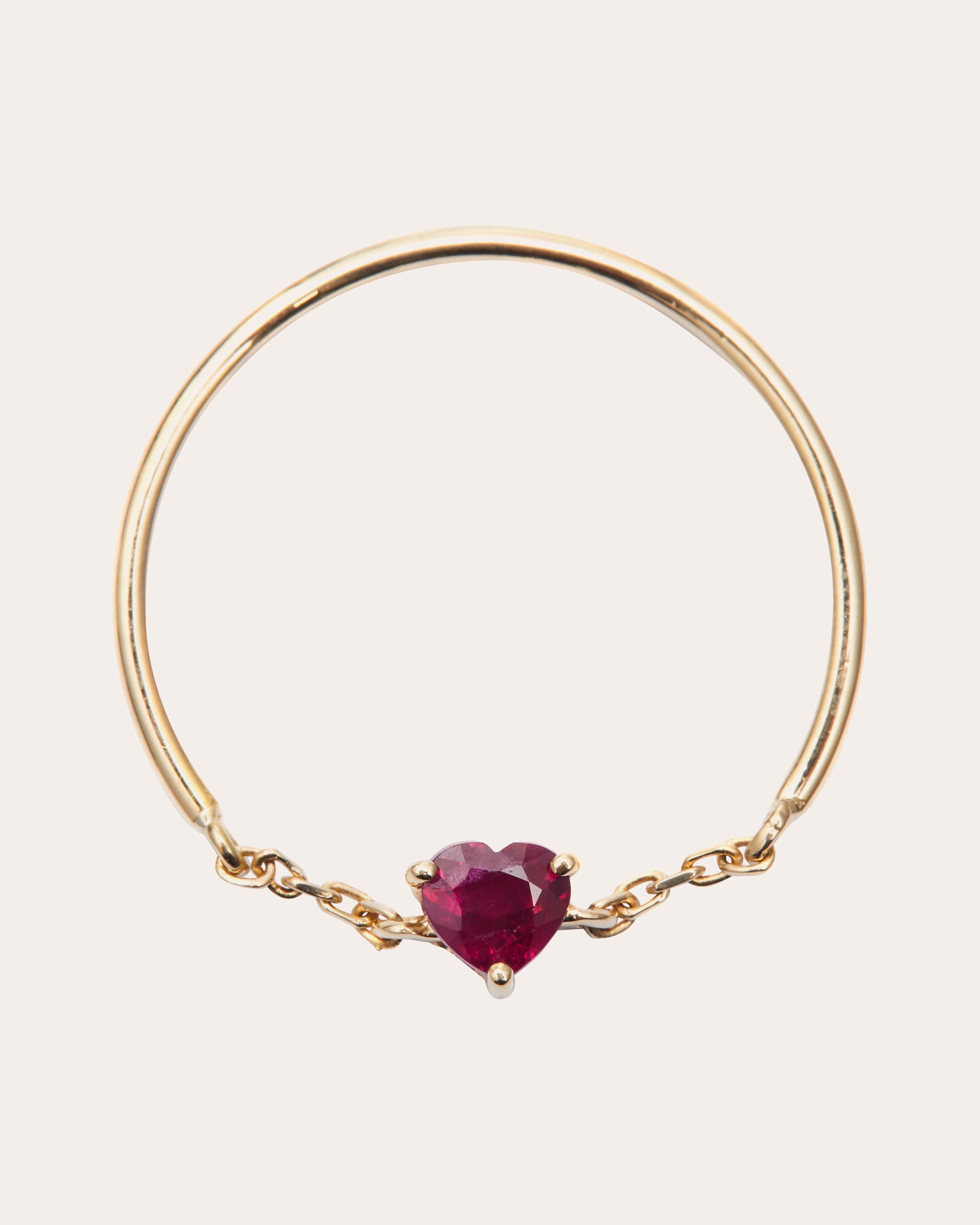 Yi Collection Women's Ruby Heart Half Chain Ring Cotton In Pink