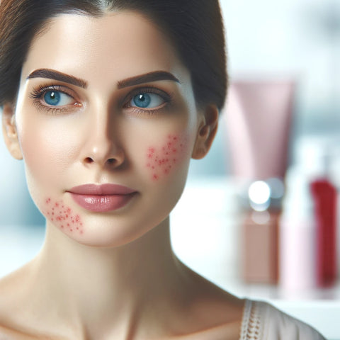 Woman have a skin reaction from cosmetic products