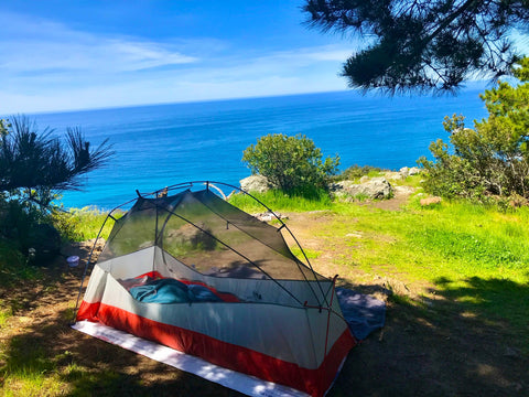 REI Quarter Dome tent with ocean views in Big Sur California