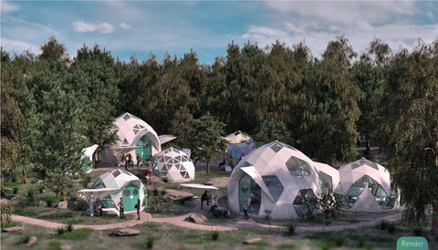 A render of what a small bioceramic dome community might look like. GEOSHIP