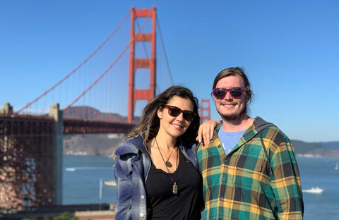 Amazonian SkinFood Founders Rose Correa and Shane Lindner in front of Golden Gate Bridge San Francisco, CA