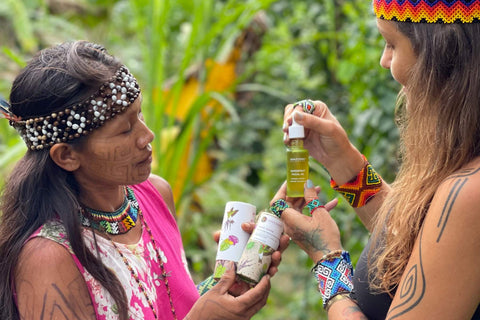 Rose with Indigenous Huni Kuin Woman in Amazon Rainforest