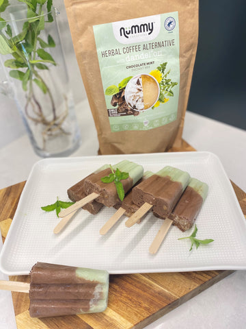 Nummy Creations Vegan Chocolate Mint Fudgesicles made with caffeine free herbal coffee alternative