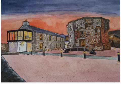 Original Pen and Watercolor Painting of Athlone Castle in County Westmeath