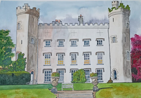 Tullynally Castle Original Pen and Watercolor Painting