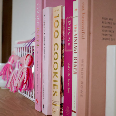 Pink Kitchen decor - Cookbooks Decor - Valentines Gartland - Love Basket - Occasion Bin 