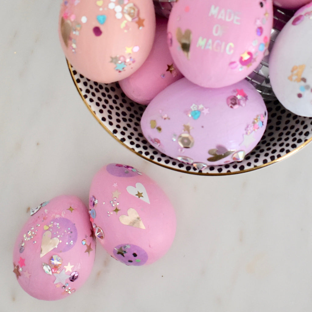 Glitter Cute Pink Easter Eggs Personalized, Lauren Glass Designs, easter basket stuffers - 