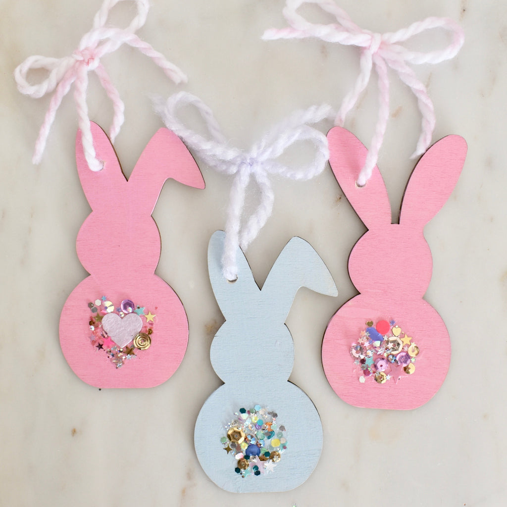 Glitter Sparkly pink blue bunny tags for easter baskets, personalized, occasions bin