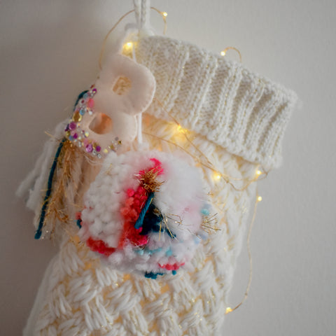 Anthropologie dupe stocking - DIY stocking - Lauren Glass Designs - diy pom pom - tiny tassel - monogram stocking 
