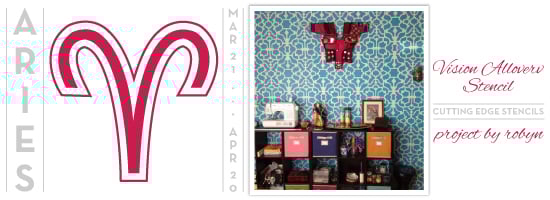 Vision-Allover-Stencil-Accent-Wall-Aries Use the Vision allover Stencil to add stenciled flair to your space! http://www.cuttingedgestencils.com/products/allover-stencil-tribal