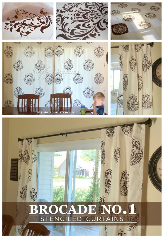 Beautiful! DIY curtains using the Brocade No.1 Stencil from Cutting Edge Stencils. http://www.cuttingedgestencils.com/products/brocade-stencil-damask