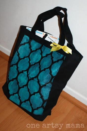 A DIY stenciled tote bag using the Casablanca Craft Stencil. http://www.cuttingedgestencils.com/products/craft-furniture-stencil