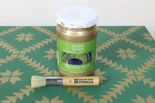 Learn how to makeover an old wooden coffee table using Benjamin Moore Paint, Modern Masters Paint, and the Maestro Tile Stencil from Cutting Edge Stencils. http://www.cuttingedgestencils.com/products/geometric-tile-stencil-painted-backsplash-stencils-cement-tile