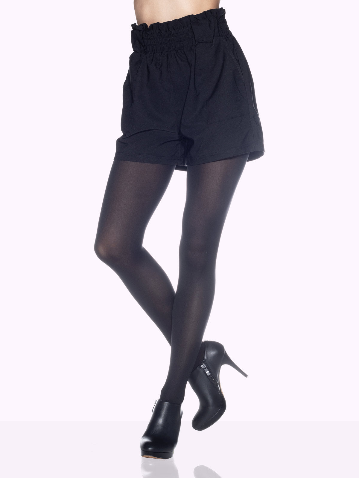 Matte black tights with shorts