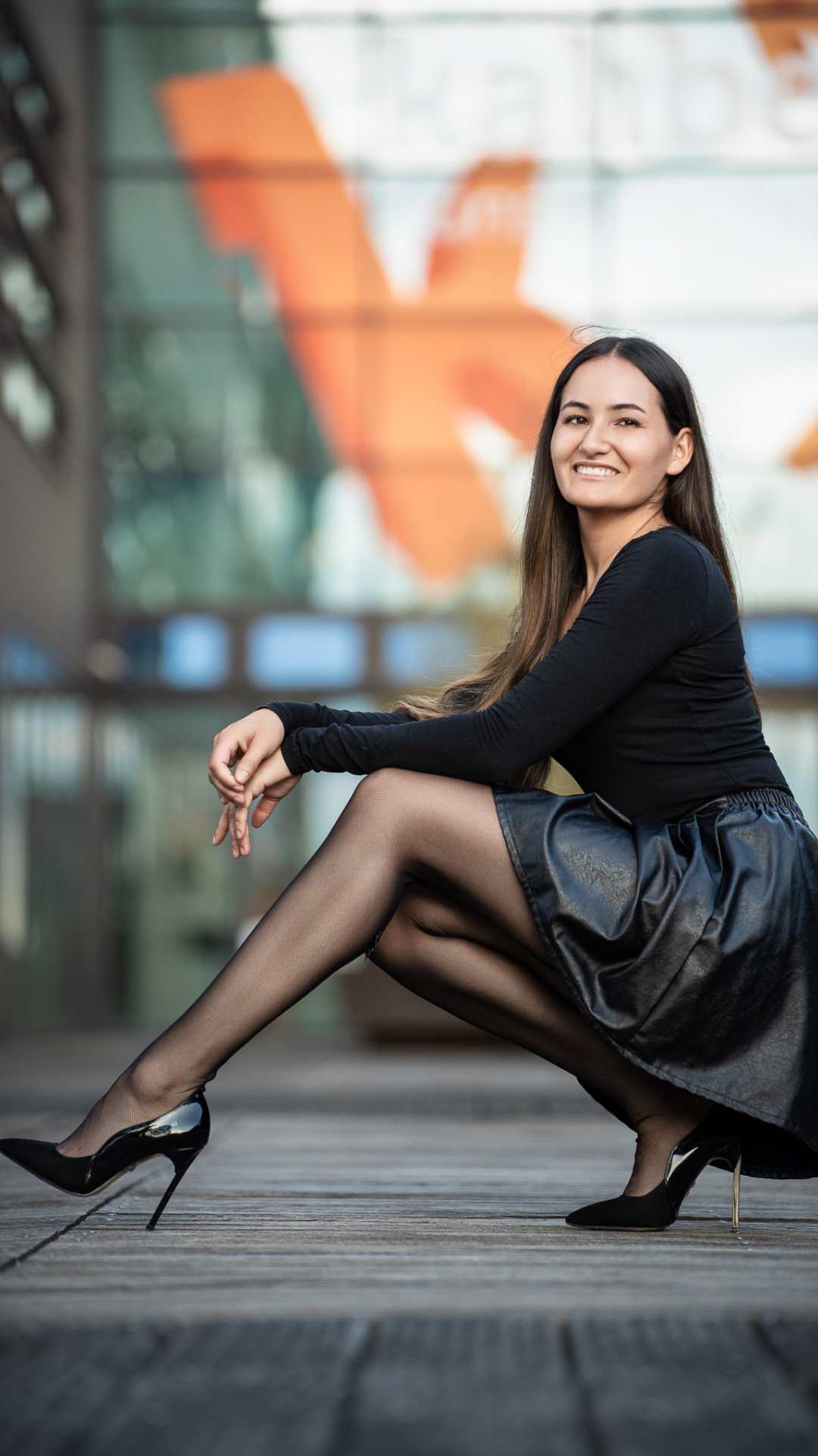 Black tights and skirt outfit