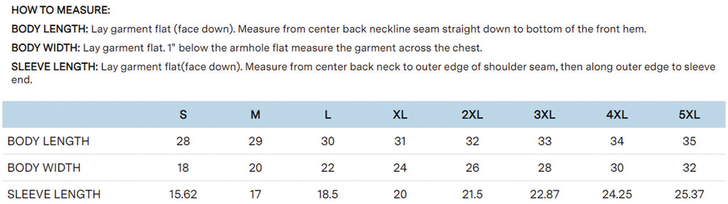 52Fifty2 Apparel T- Shirt Sizing Guide