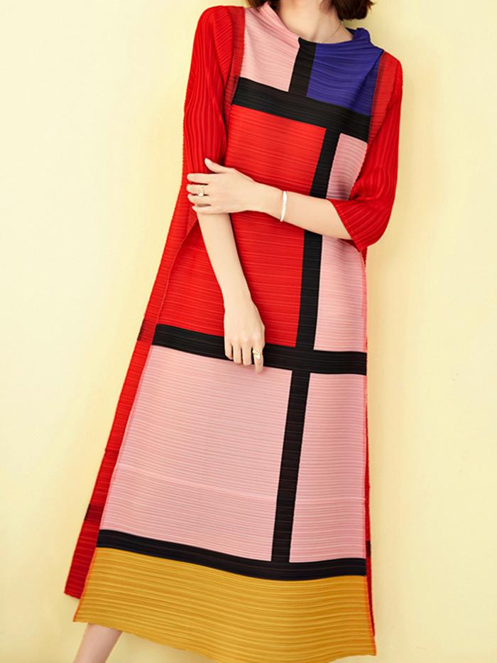 Elegant Long Color Contrast Fashion Dress