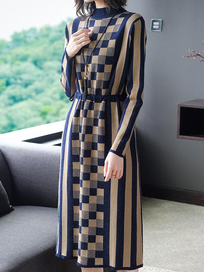 Fashion Knitted Mid-length Sweater Dress