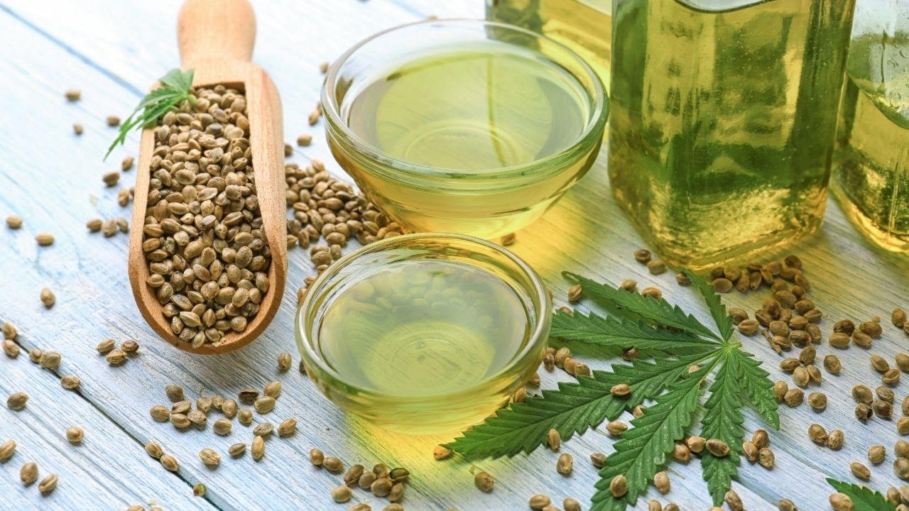 Hemp seed oil in bowls