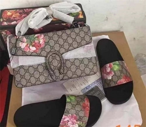 gucci slides and purse set